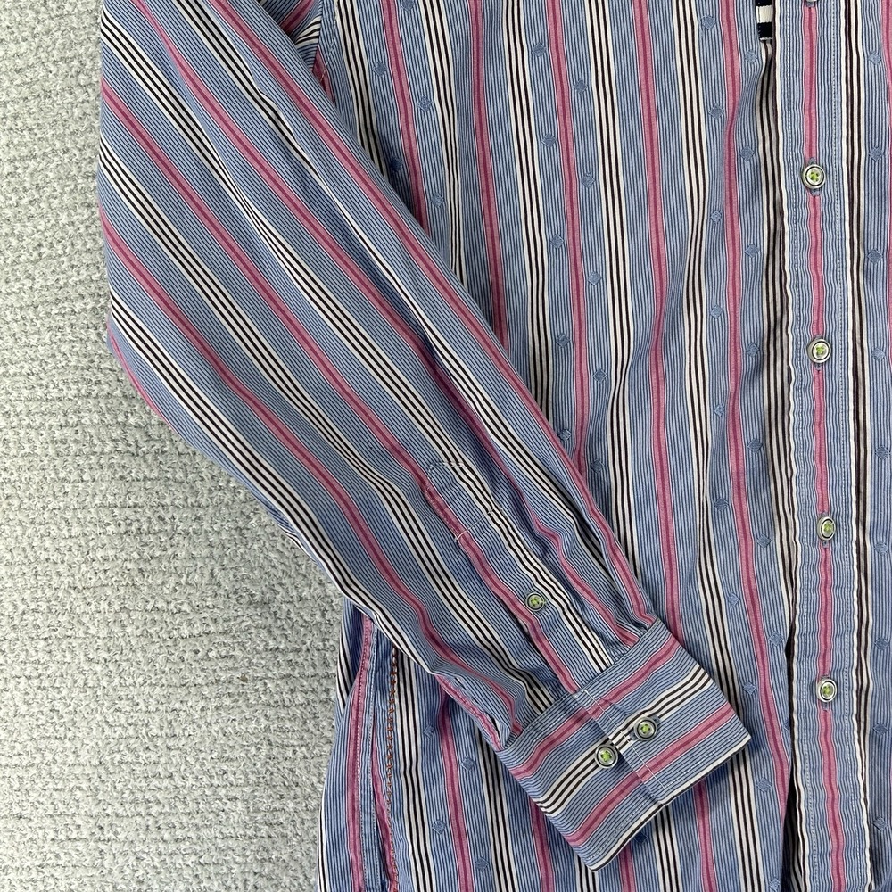 Robert Graham Jeans Button Up Shirt Mens Large Striped Embroidered Diamonds - Picture 3 of 16